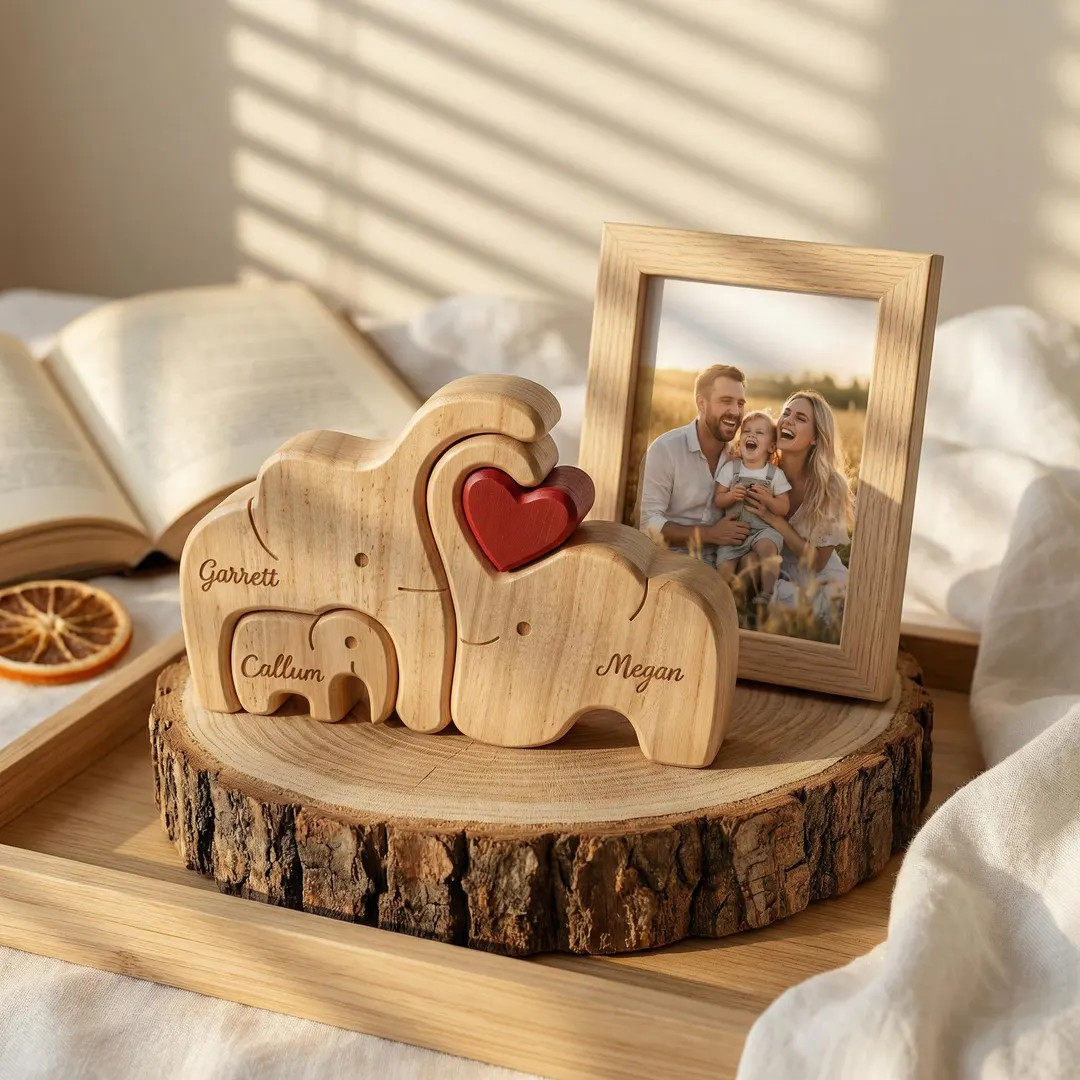 Personalized Elephant Family Wooden Puzzle | Custom Name Wood Animal Figurine | Fathers Day Gift ... | Etsy (Global)