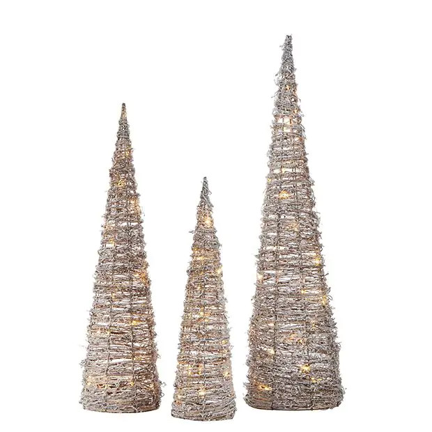 Metal and Rattan Lighted Cone Tree Set of 3 | Antique Farm House
