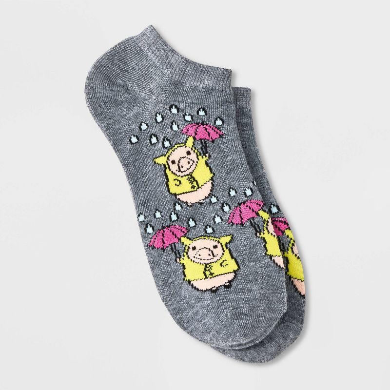 Women's Rainy Day Pig Low Cut Socks - Xhilaration™ Charcoal Gray 4-10 | Target