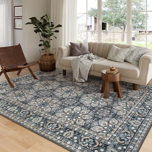 Lahome Area Rugs 9x12 Living Room,Soft Washable Black Rugs for Bedroom Aesthetic,Dining Room Rugs for Under Table,Vintage Mandala Non-Slip Carpet for Classroom Home Office(9'x12',Black) | Amazon (US)