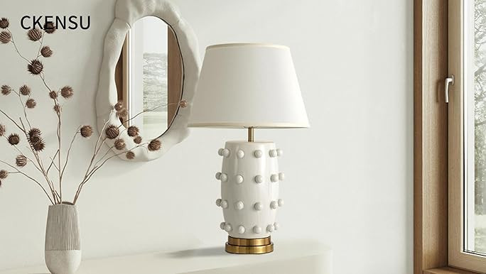 Modern Ceramic Linden Table Lamp - 30" White Ball Farmhouse Design, Classic Nightstand Large Lind... | Amazon (US)