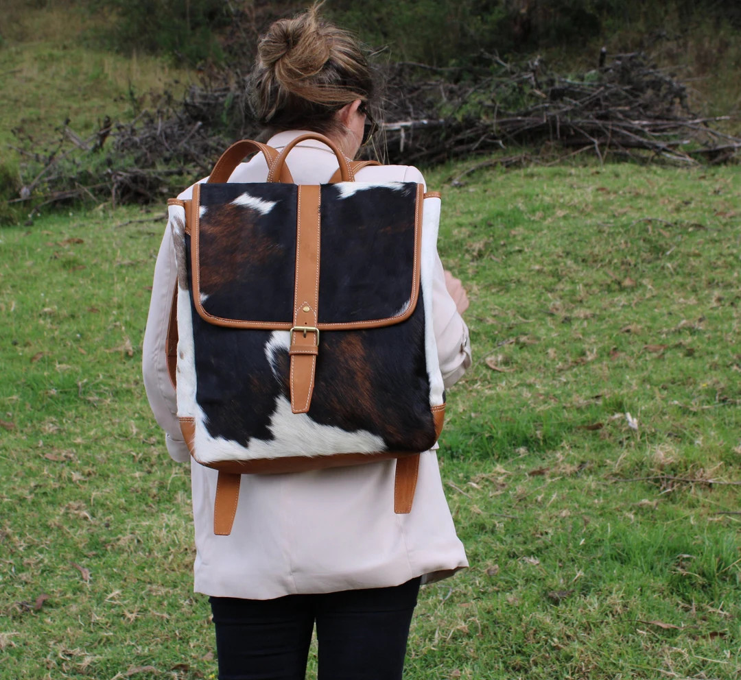 Cowhide Backpack Large Tricolor Cowhide & Leather Backpack 16 Wide X 15 High X 4 Deep - Etsy Cana... | Etsy (US)