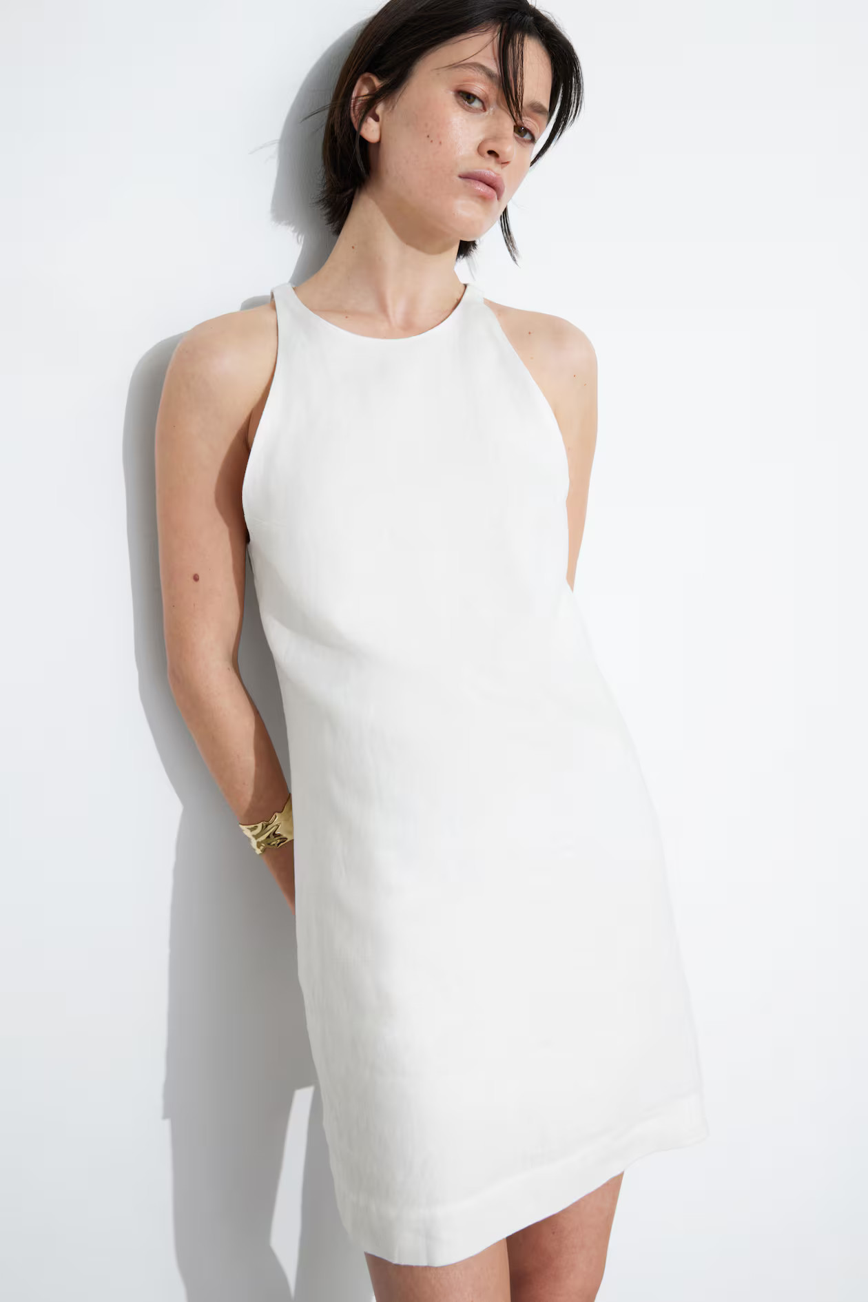 Linen A-Line Dress - Round neck - Sleeveless - White - Ladies | H&M GB | H&M (UK, MY, IN, SG, PH, TW, HK)