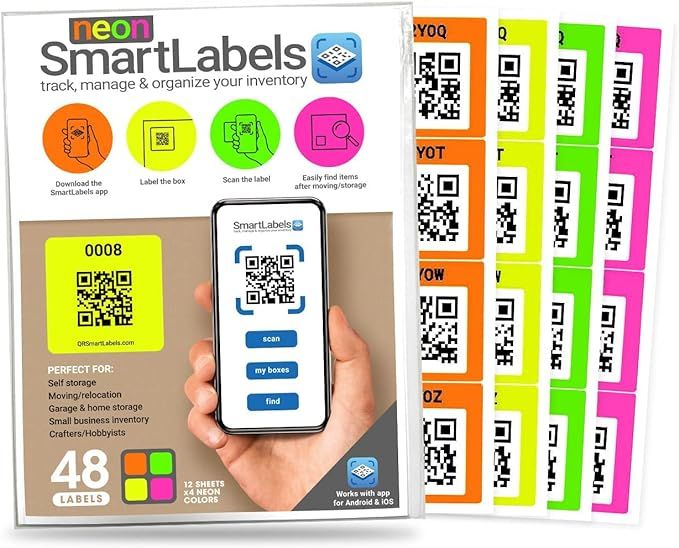 QR Code Smart Labels | Color Coded Scannable Stickers for Storage Bins, Moving Containers & Organ... | Amazon (US)