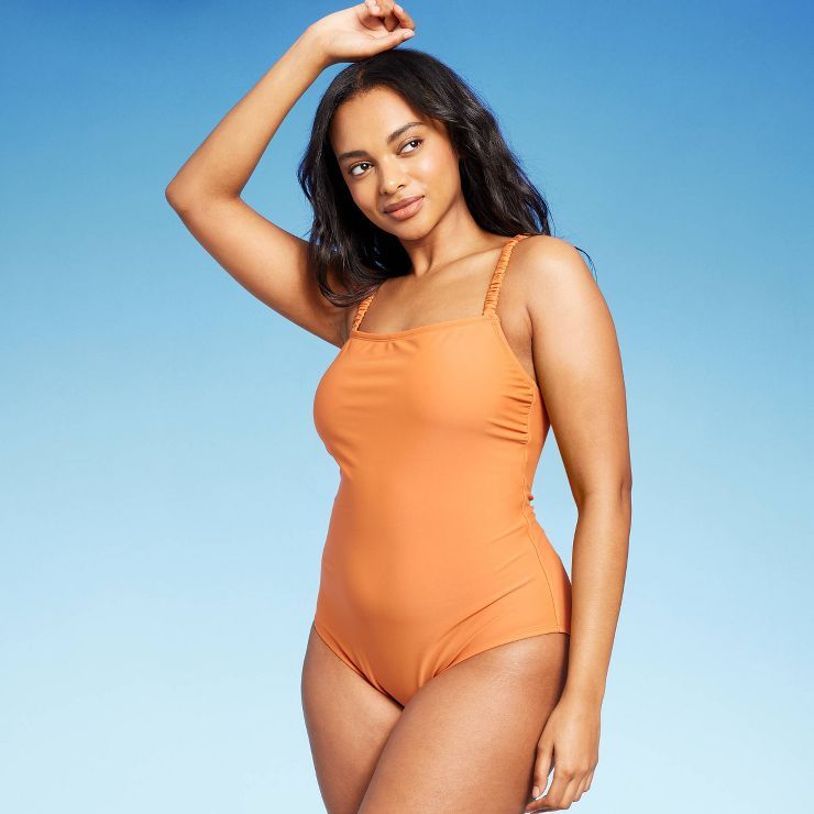 Women's Scrunchie Strap Medium Coverage One Piece Swimsuit - Kona Sol™ Orange | Target