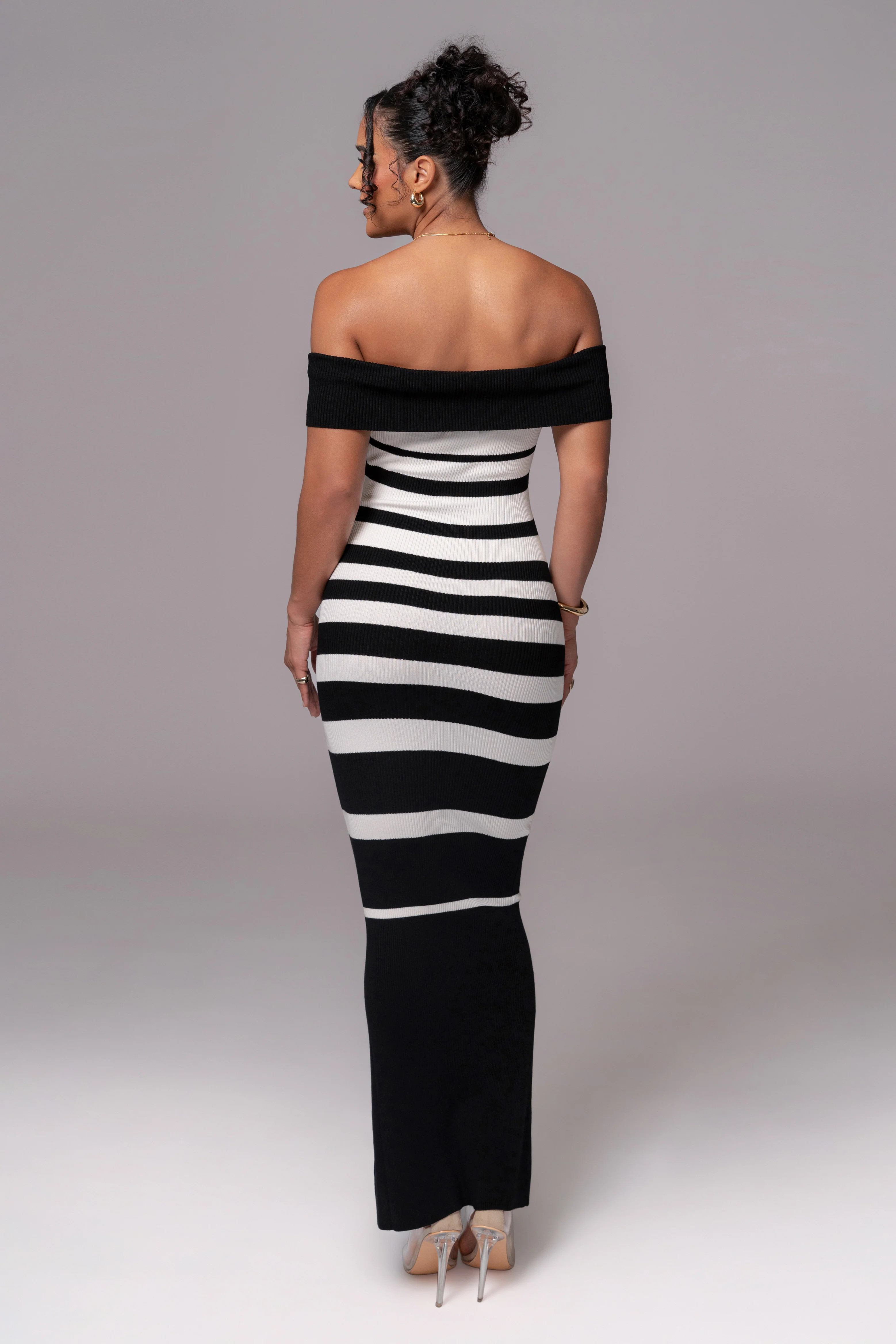 Black/Ivory Striped Custom  Maxi Dress | JLUXLABEL