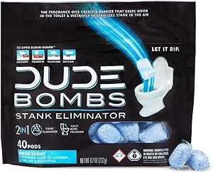 DUDE Bombs - Toilet Stank Eliminator - 1 Pack, 40 Pods - Fresh Scent 2-in-1 Stank Eliminator + To... | Amazon (US)