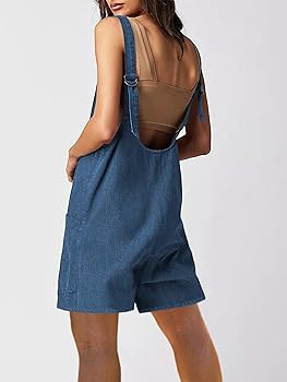 Tongmingyun Womens Casual Denim Rompers Summer Loose Sleeveless V Neck Wide Leg Jeans Short Jumps... | Amazon (US)