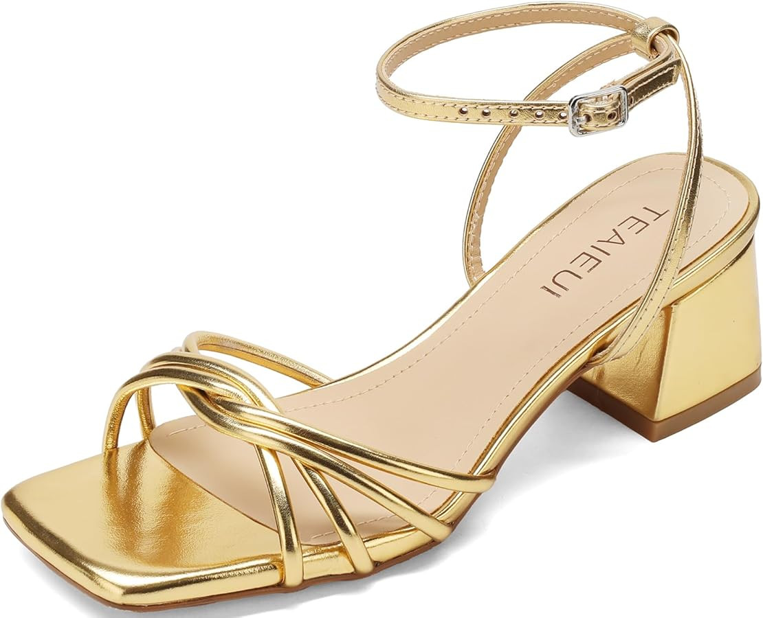 Strappy Heels for Women Square Open Toe Sandals Comfort Chunky Block High Heels Ankle Strap Weddi... | Amazon (US)