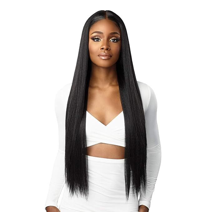 Sensationnel Human Hair Blend HD Lace Front Wig Butta Lace Straight 32" (BALAYAGEMOCHA) | Amazon (US)