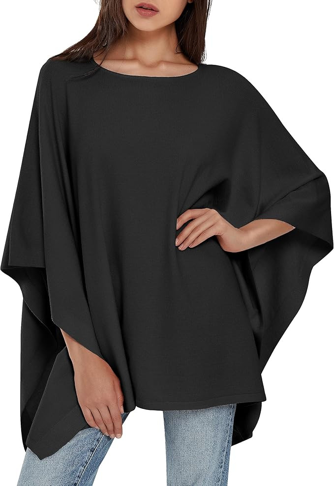 PULI Women's Pullover Poncho Sweater Oversized Loose Fit Soft Shawl Layering Tops for Office Trav... | Amazon (US)
