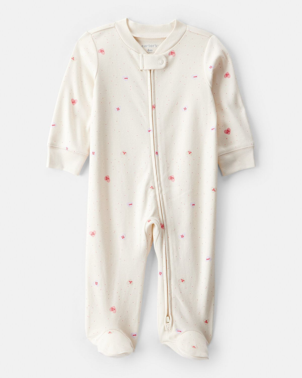 Baby Girl Valentine's Day Candy Heart 100% Cotton Snug Fit 2-Way Zip Sleep & Play Pajamas - Cream... | Carter's Inc