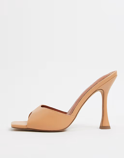 ASOS DESIGN Wide Fit Nero square toe mules in beige | ASOS | ASOS (Global)