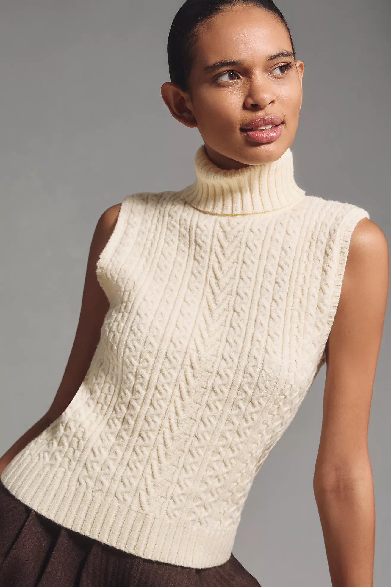English Factory Mock-Neck Cable Sweater Tank | Anthropologie (US)