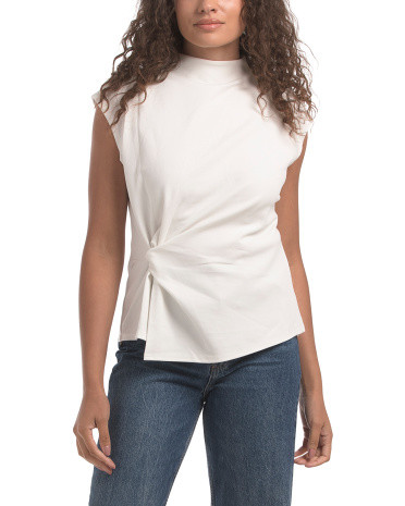 Scuba Ponte Short Sleeve Mock Neck Top With Side Knot | TJ Maxx