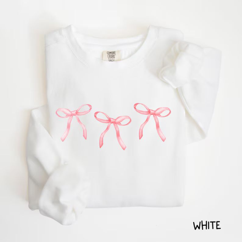 Pink Bow Comfort Colors® Sweatshirt Valentines Trendy Ribbon Crewneck Cottage Core Cute Soft Gir... | Etsy (US)