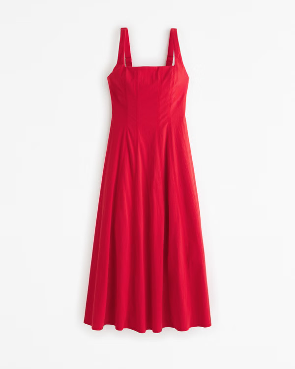 Women's Fit & Flare Stretch Midi Dress | Women's Dresses & Jumpsuits | Abercrombie.com | Abercrombie & Fitch (US)