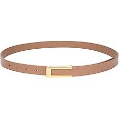 Womens Leather Belt Skinny Waist Belt for Dresses Jeans Pants with Gold Buckle | Amazon (US)