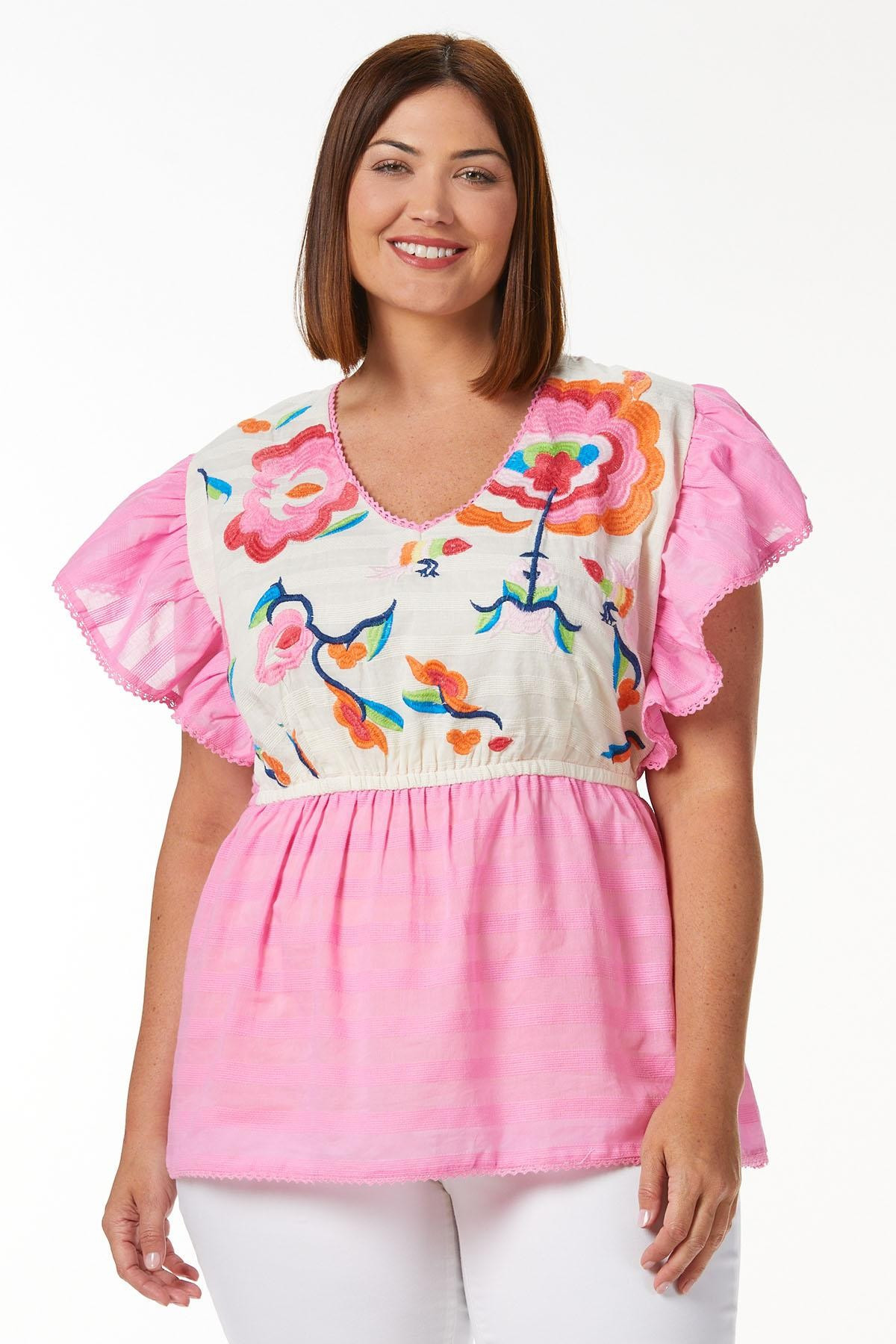 Plus Size Embroidered Babydoll Top | Cato Fashions