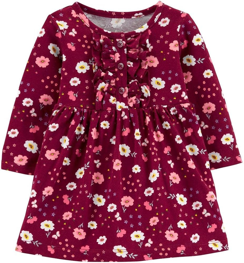 Carter's Baby Girl's Long Sleeve Floral Jersey Dress | Amazon (US)