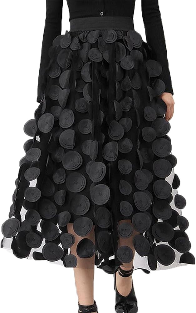 Tulle Skirt Women 3D Polka Dot Elastic Waist Mesh Flowy A-Line Midi Skirts Wedding Halloween Part... | Amazon (US)