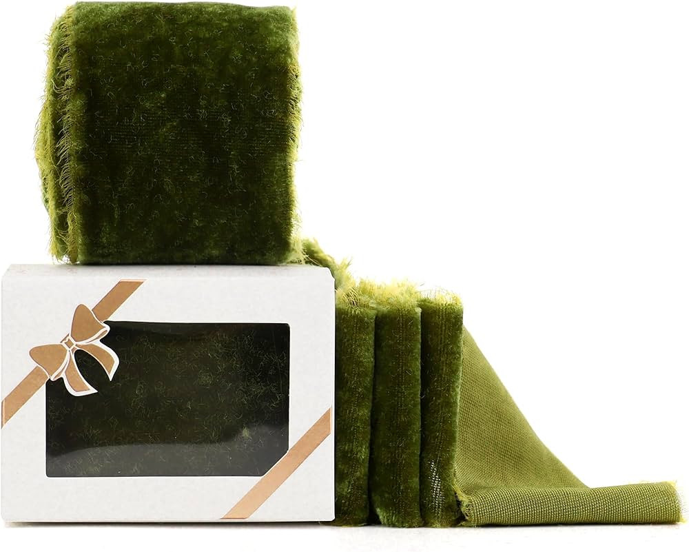 Amazon.com: HUIHUANG Olive Green Velvet Ribbon 2 inch Handmade Fringe Frayed Silk Velvet Ribbon f... | Amazon (US)