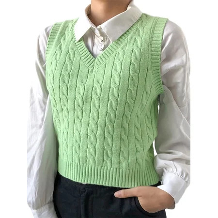 Sunisery Women Preppy Style Sleeveless V Neck Argyle Plaid Knitted Sweater Vest | Walmart (US)