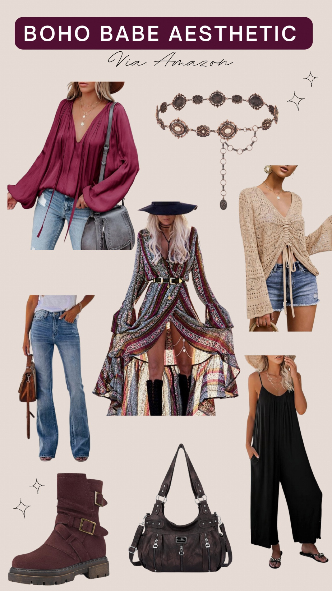 Boho Babe Aesthetic 🖤
Boho, hippie, indy, chill vibes, laid back, western, flowy jumper, flare jeans, crochet top, flowy long sleeve, suade boots, grungy purse, jumper, chain belt, clean girl, boss babe, amazon 

#LTKstyletip #LTKSeasonal #LTKsalealert