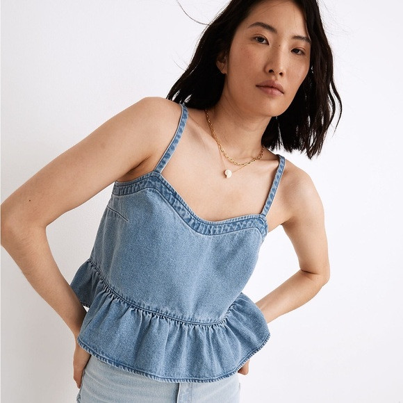 Madewell Denim Peplum Cami Sweetheart Neckline tank top Sz 4 | Poshmark