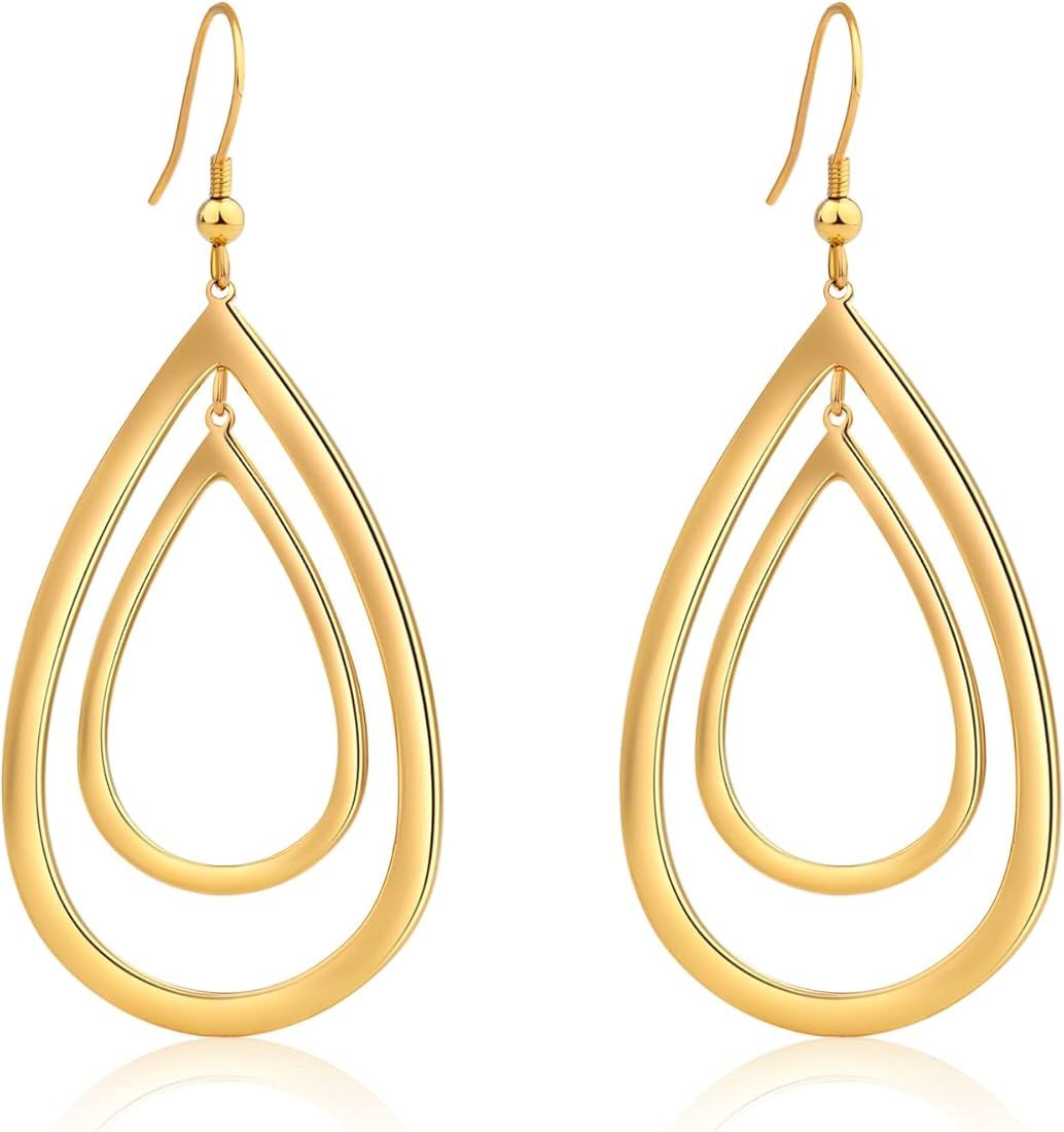 MORAOWA Dangle Earrings for Women 14K Gold Plated Geometric Dangle Earrings 925 Sterling Silver P... | Amazon (US)