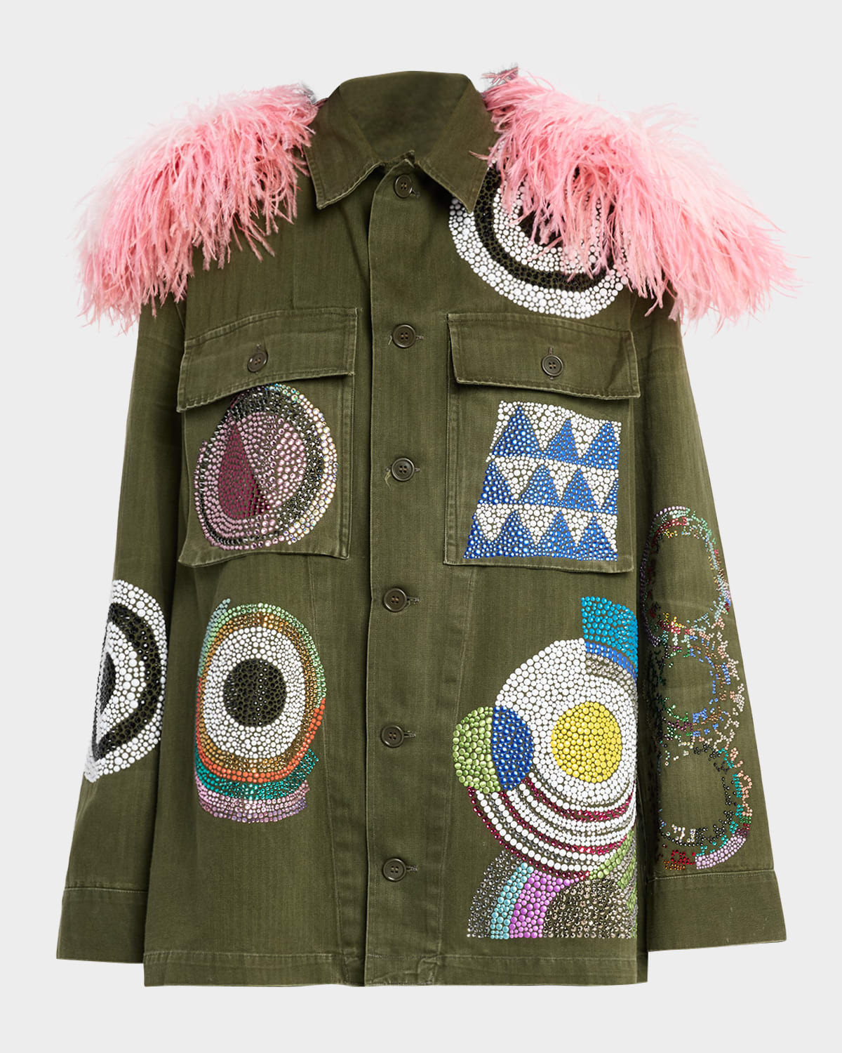 Sonia Crystal Vintage French Military Jacket with Feathers | Neiman Marcus