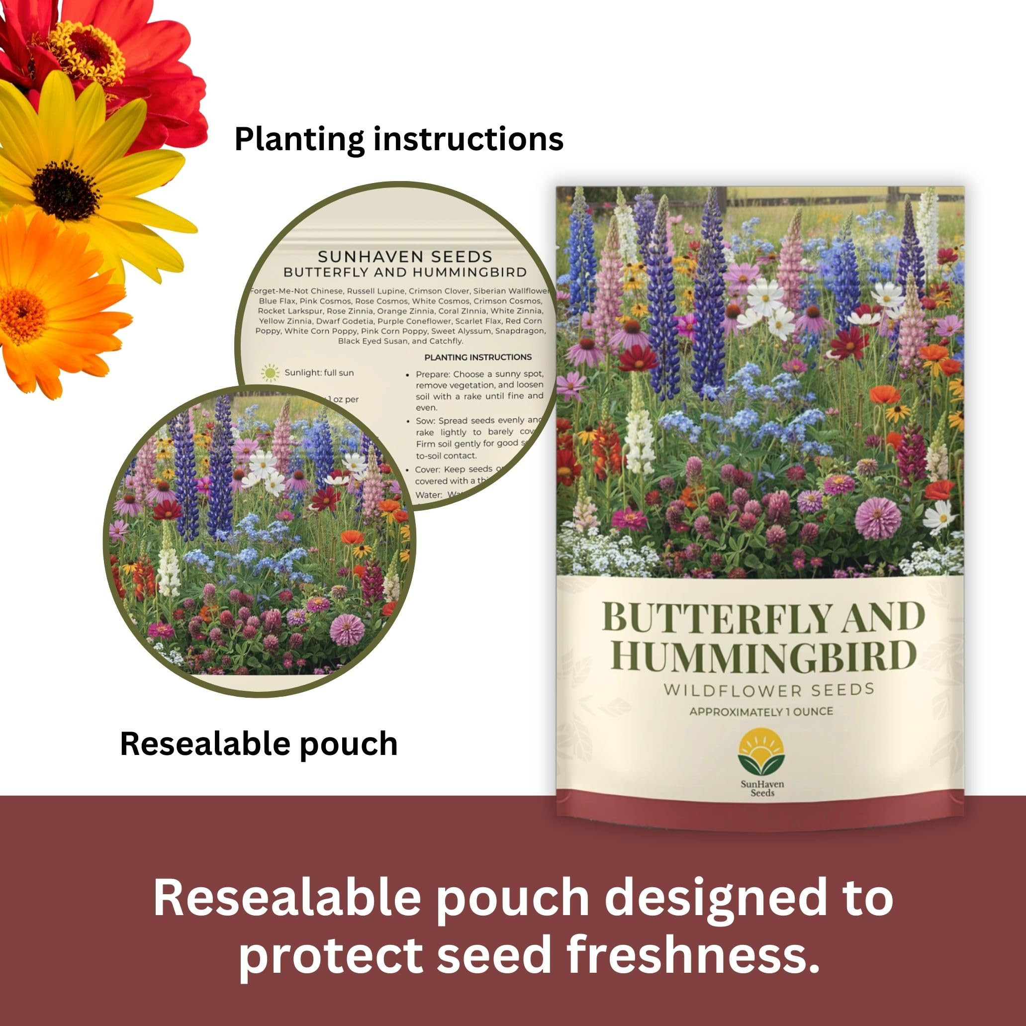 Butterfly and Hummingbird Wildflower Mix – 30,000+ Seeds – 1 oz Bulk Extra Large Resealable P... | Amazon (US)