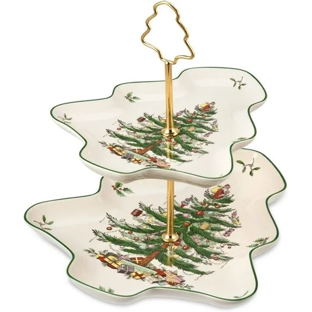 Spode Christmas Tree Sculpted 2-Tier Server, 8” and 10”, Ivory/Green | Walmart (US)