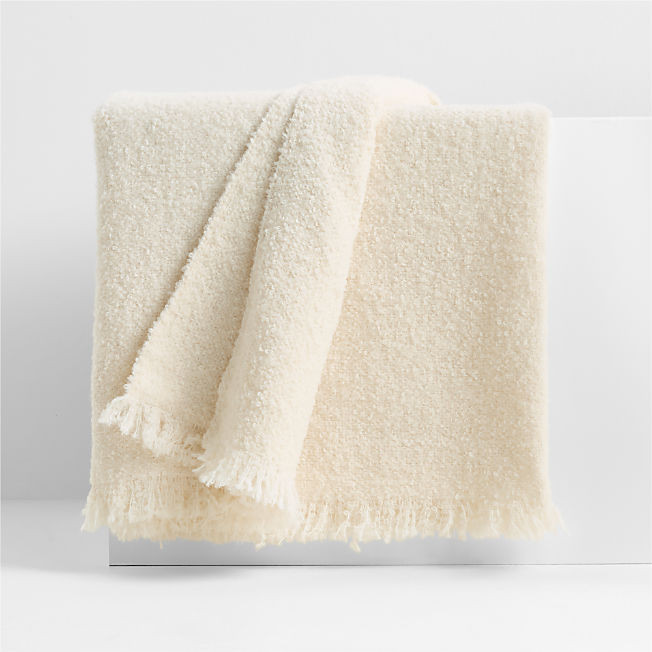 Livable Luxe 70"x55" Melange Alpaca Fringe Arctic Ivory Throw Blanket by Brigette Romanek | Crate... | Crate & Barrel