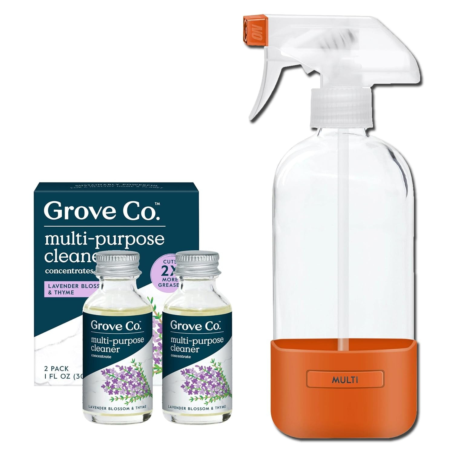 Grove Co. Multi-Purpose Cleaner, Refill Concentrate (2 x 1 Oz) + Glass Spray Bottle (16 Oz), Plan... | Amazon (US)