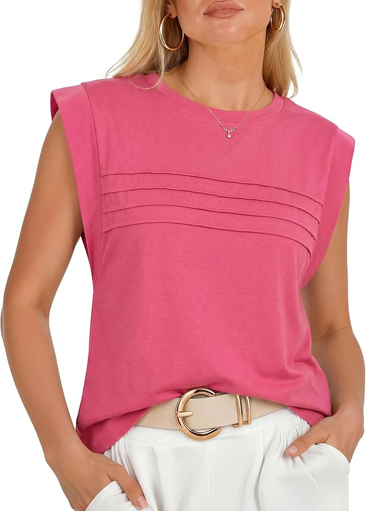 Cap Sleeve Tops for Women with Pleated Design - Sleeveless Top for Women Modest T Shirts for Wome... | Amazon (US)