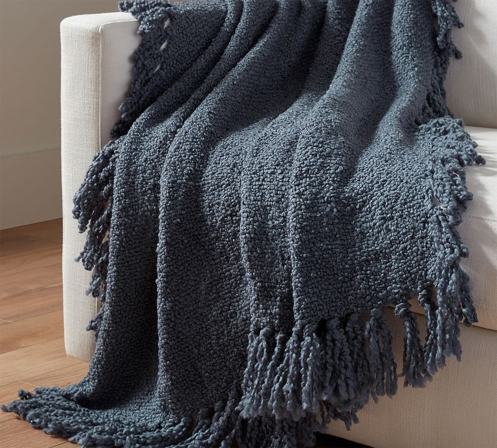 Dreamy Handwoven Fringe Throw, Steel Blue, 50"" x 60 | Pottery Barn (US)