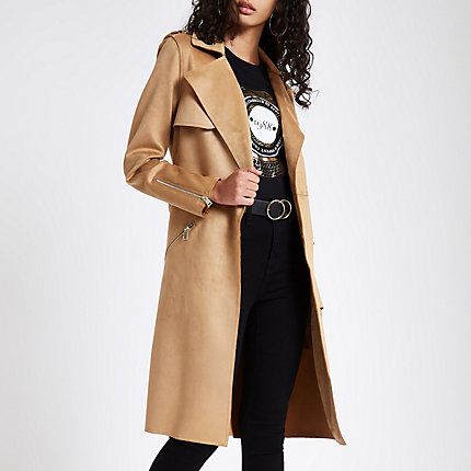 Womens Brown faux suede trench coat | River Island (UK & IE)