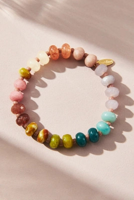 Multi-Colour Semi-Precious Beaded Stretch Bracelet | Anthropologie (UK)