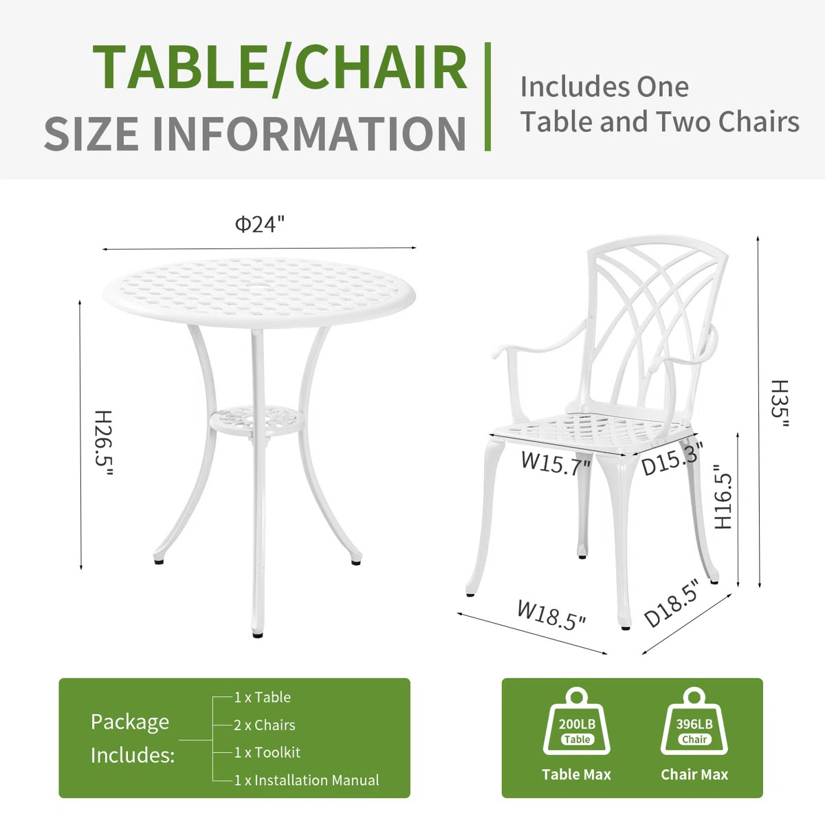Cast Aluminum Patio Bistro Sets with Umbrella Hole,White 3 Piece Bistro Set Outdoor Table and Cha... | Wayfair North America