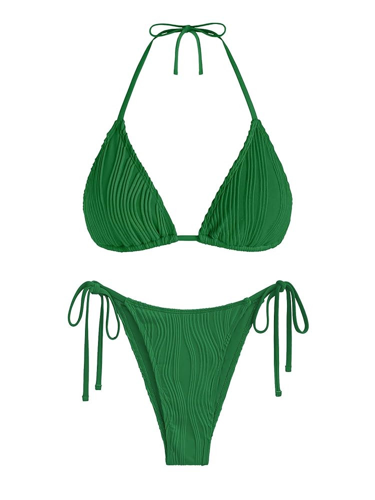 ZAFUL Triangle Bikini for Women 2 Piece Halter Bikini Sets Sexy High Cut Bathing Suit Side Tie Wa... | Amazon (US)