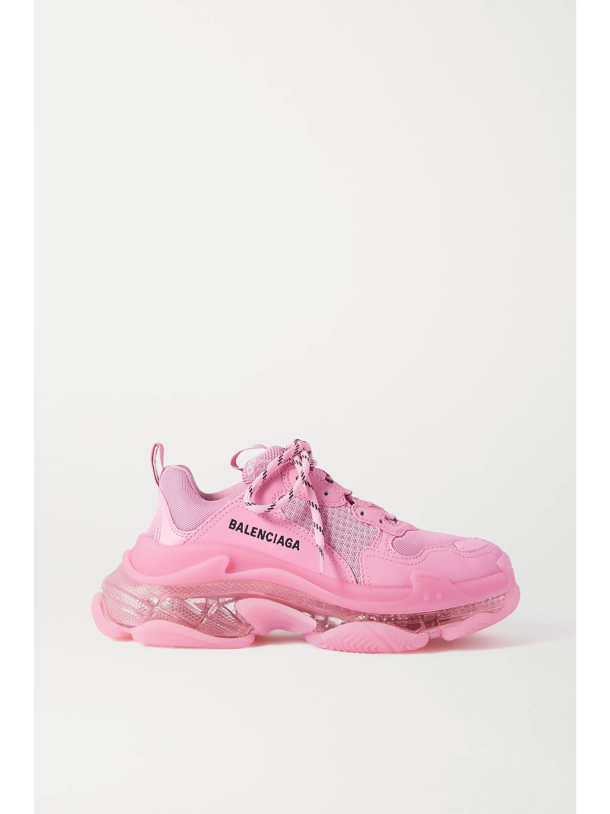 Pink Triple S Clear Sole logo-embroidered faux leather, foam and mesh sneakers | Balenciaga | NET... | NET-A-PORTER (UK & EU)
