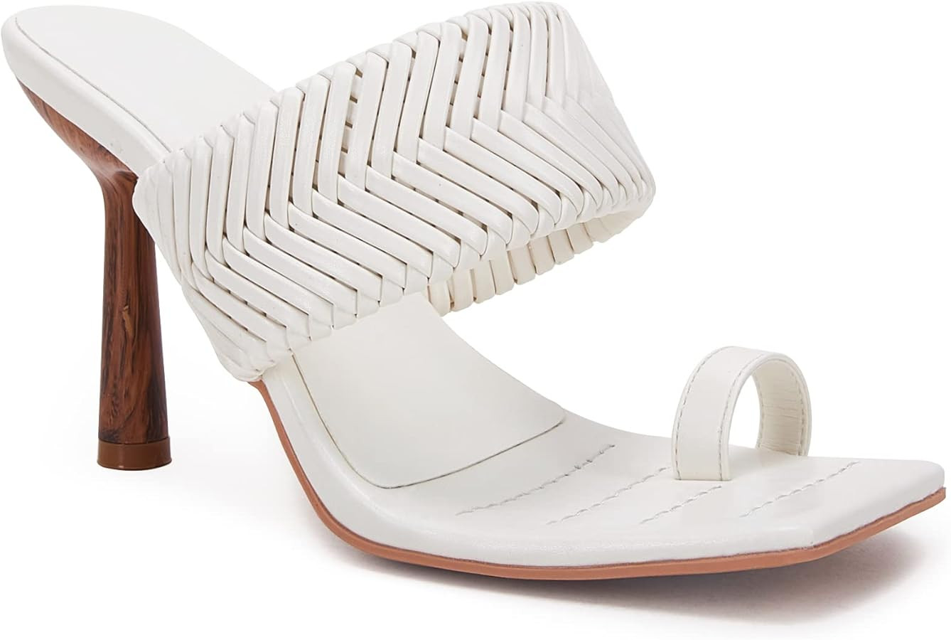 VETASTE Women's Braided Heeled Mule Sandals Square Open Toe Stiletto Backless Strappy Slip On Sli... | Amazon (US)