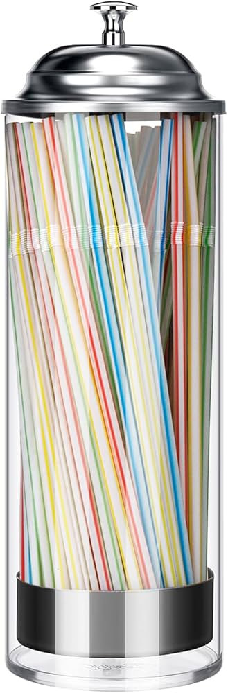 Straw Holder Dispenser 100 PCS Straws includ - Clear Glass Drinking Straw Container with Lid for ... | Amazon (US)