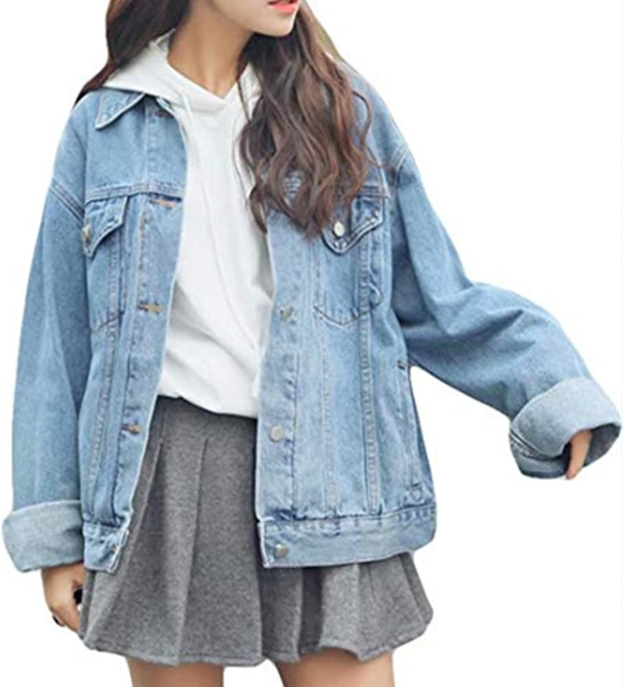 Women's Boyfriend Denim Jackets Long Sleeve Loose Jean Coats Oversize… | Amazon (US)