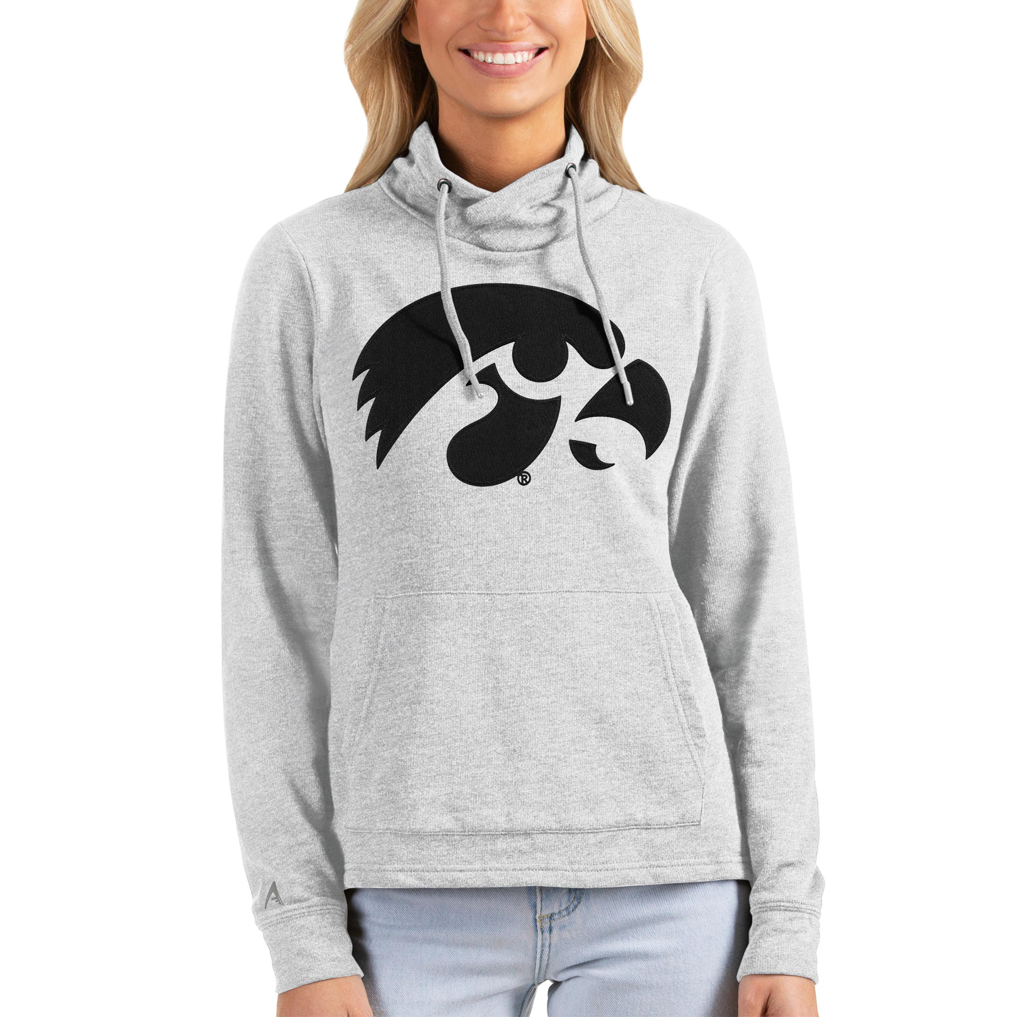 Women's Antigua Heathered Gray Iowa Hawkeyes Reward Pullover Sweatshirt | Fanatics