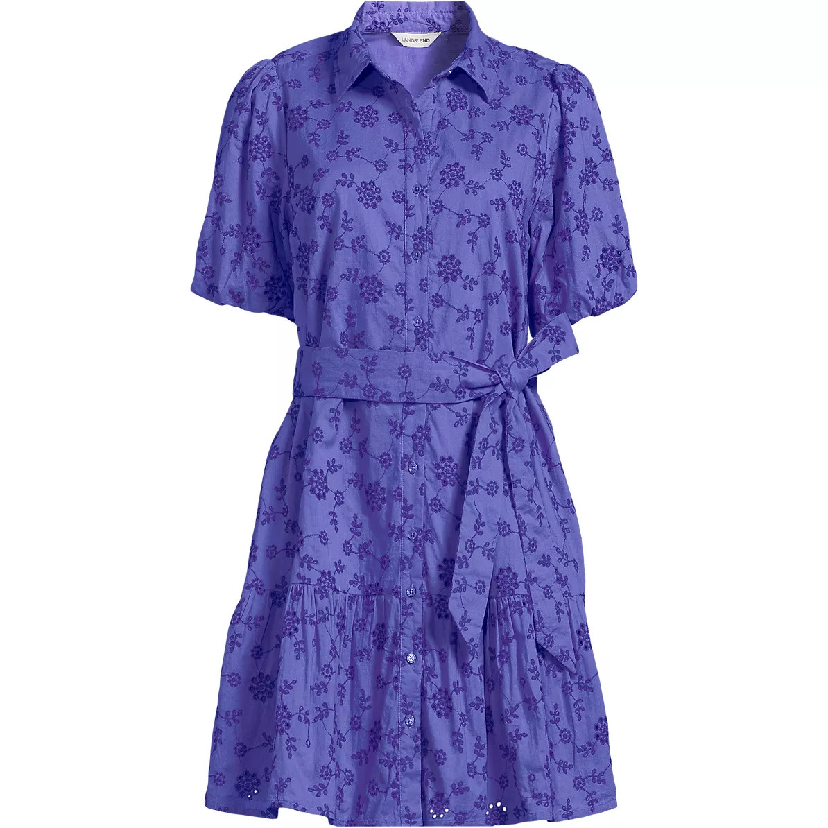 Women's Elbow Sleeve Eyelet Knee Length Shirt Dress | Lands' End (US)