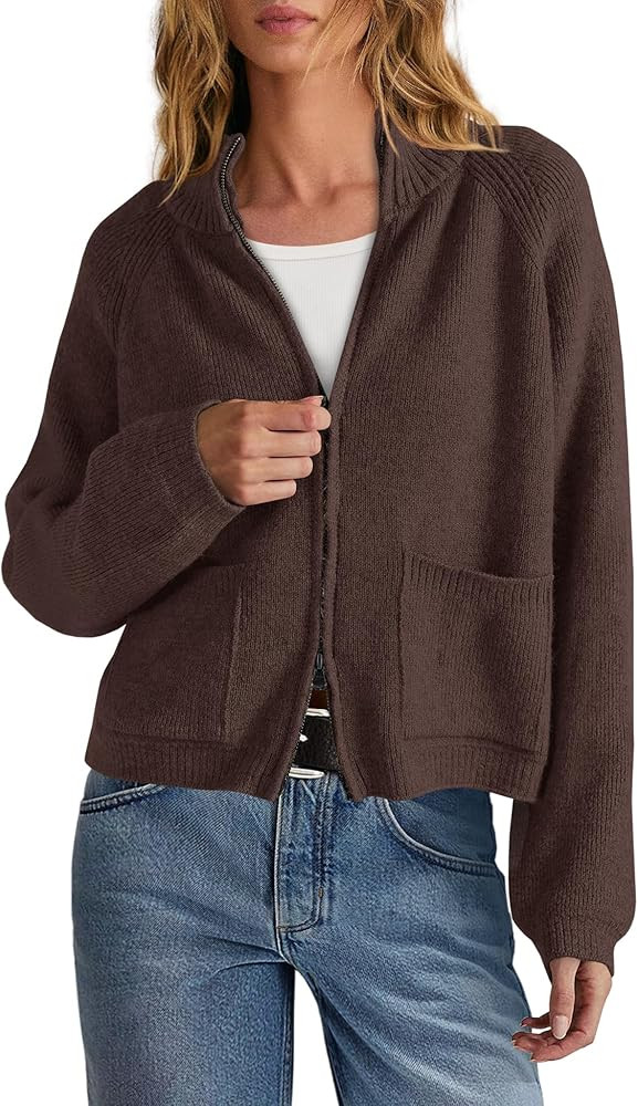 Yanekop Womens Zip Up Sweaters Long Sleeve Chunky Knit Cardigan Sweater Jackets Fall Outerwear Co... | Amazon (US)