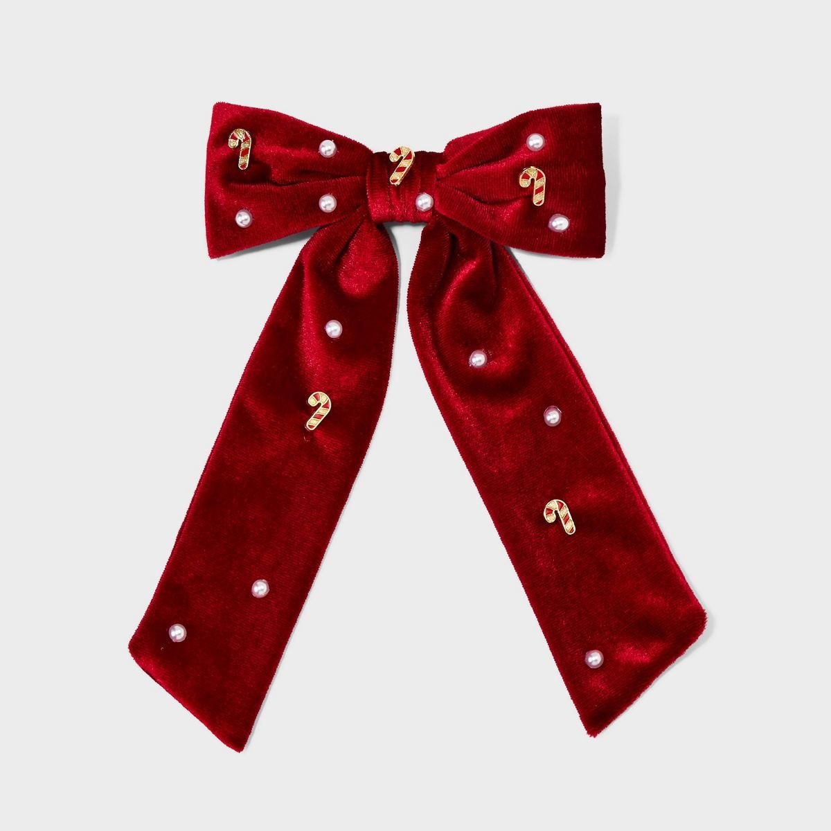Velvet Red with Candy Cane Bow Hair Barrette | Target