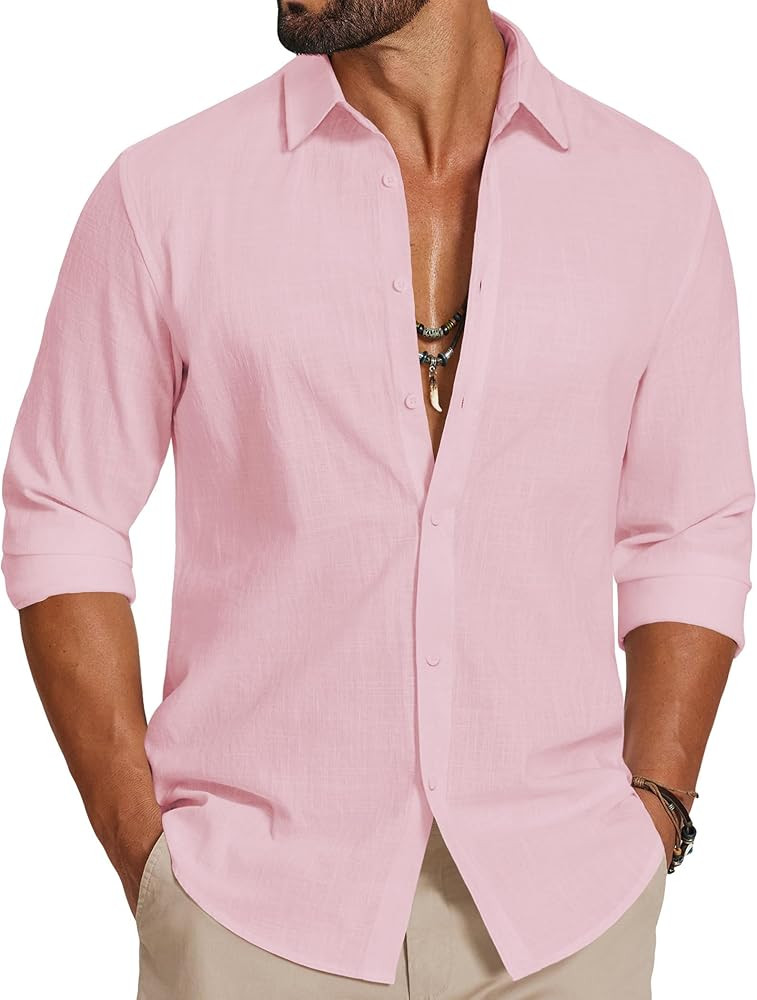 COOFANDY Men's Casual Button Down Shirts Long Sleeve Cotton Beach Wedding Shirt Summer Linen Shir... | Amazon (US)
